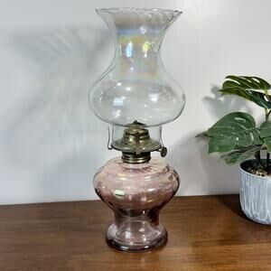 Vintage Iridescent Pink Purple Oil Lamp Kerosene Lamp Made in Mexico Hurricane